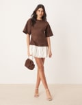 [ASOS DESIGN] ASOS DESIGN suedette t-shirt mini dress with bubble hem in brown 6 BROWN