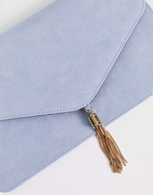 Powder blue cheap suede clutch bag