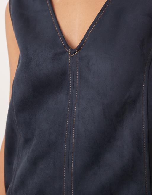 ASOS DESIGN suedette top with contrast stitch in navy, 4 of 4