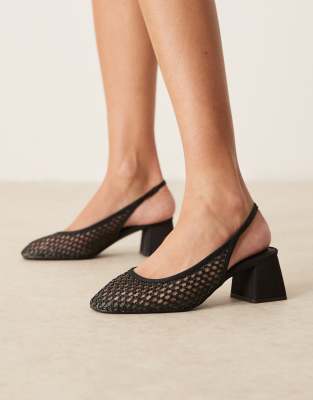 ASOS DESIGN - Sugar - Mittelhohe Schuhe in Schwarz mit Webmuster und Fersenriemchen