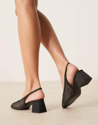 Asos Design Sugar Slingback Mid Heeled Shoes In Black