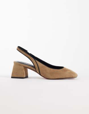  Sugarplum slingback block heel shoes in taupe suedette