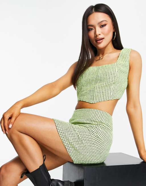 ASOS DESIGN suit corset top in neon boucle