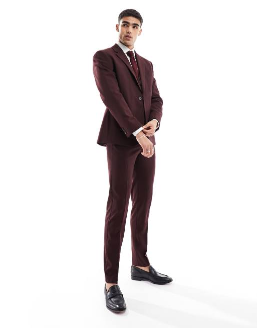 Asos Design Suit In Slim Burgundy 