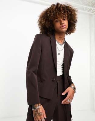 Asos Design Suit Jacket In Brown-green