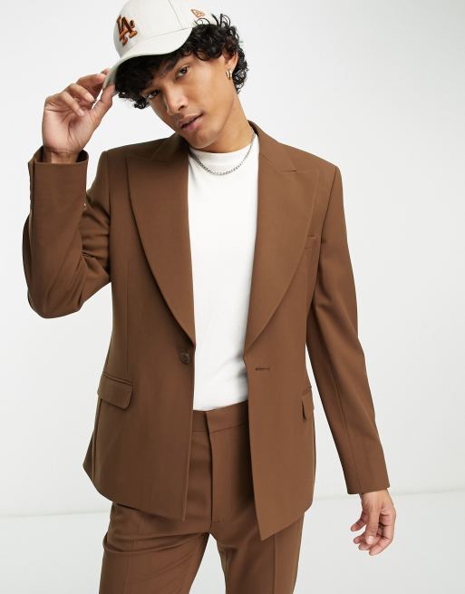 ASOS DESIGN cropped lace up suit jacket in brown