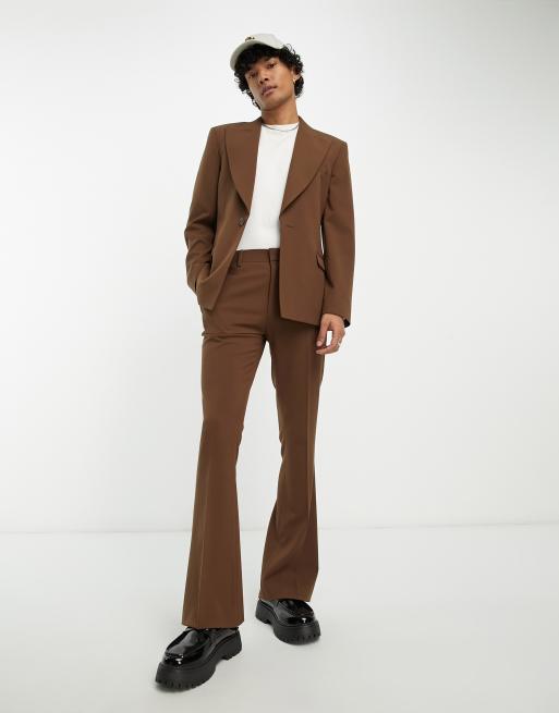 ASOS DESIGN cropped lace up suit jacket in brown