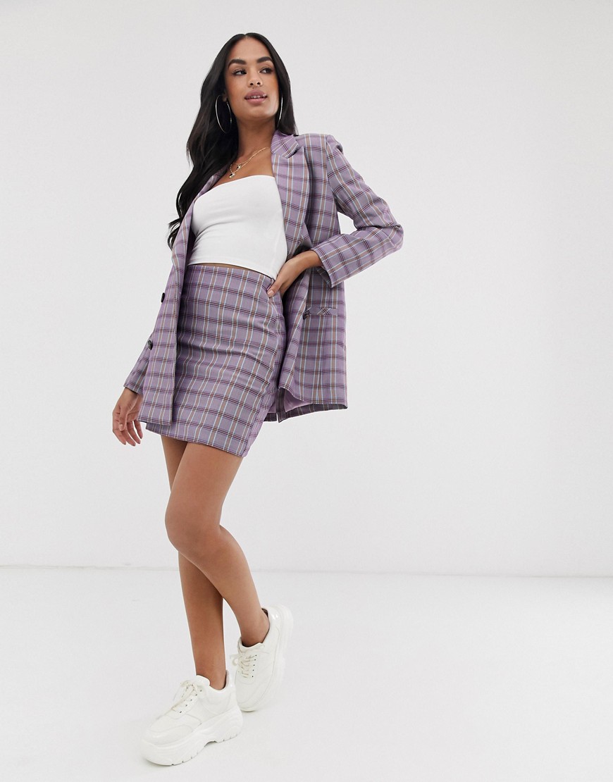 ASOS DESIGN suit mini skirt in purple check-Multi