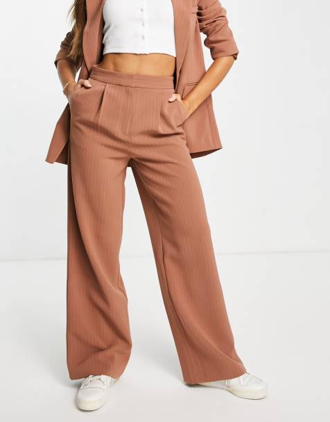 NA-KD x Stephsa straight leg faux leather trousers in brown