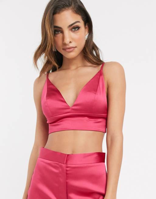 ASOS DESIGN satin lace trim bralet co-ord in olive green