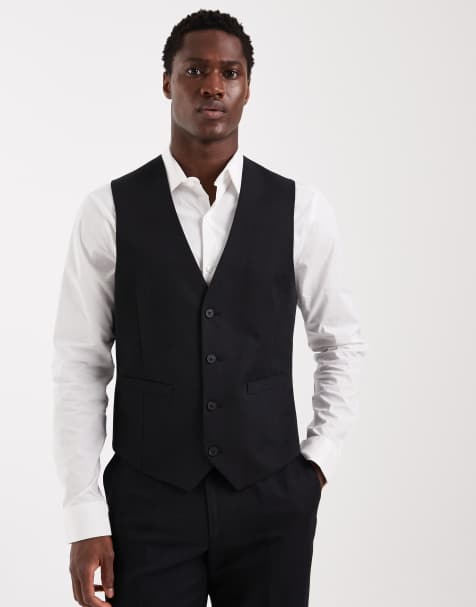 ASOS DESIGN suit vest in black linen rich twill - view 1