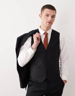 ASOS DESIGN suit vest in black linen rich black 13490₽