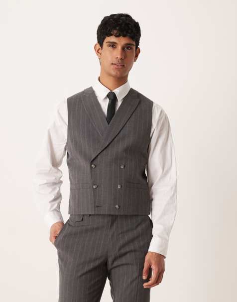 ASOS DESIGN suit vest in charcoal pinstripes - view 1