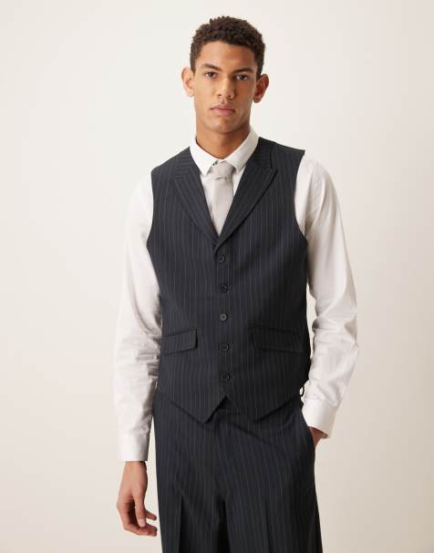 ASOS DESIGN suit vest in navy pinstripes - view 1