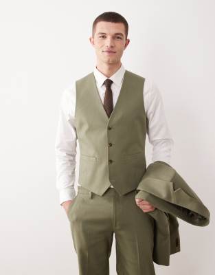 ASOS DESIGN suit vest in olive green linen rich olive 13490₽