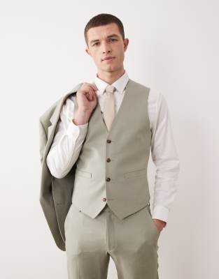 ASOS DESIGN suit vest in sage green linen rich sage 13490₽
