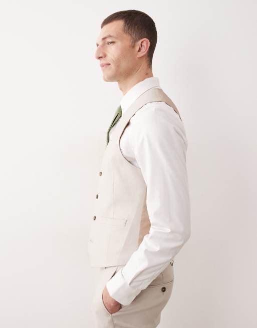 ASOS DESIGN suit vest in stone linen rich, 3 of 5