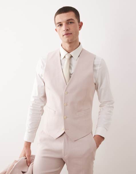 ASOS DESIGN suit waistcoat in light pink linen rich - view 1