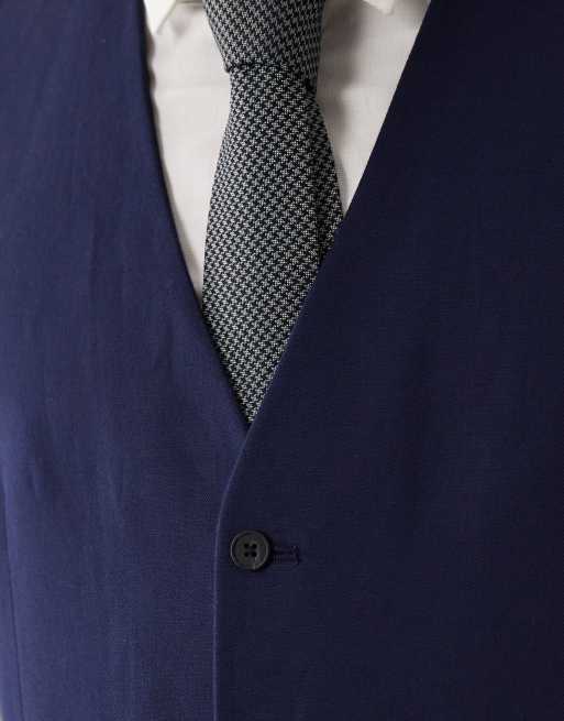 ASOS DESIGN suit waistcoat in navy linen rich twill, 3 of 5