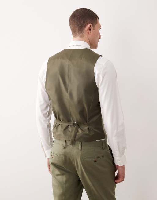 ASOS DESIGN suit waistcoat in olive green linen rich, 5 of 5