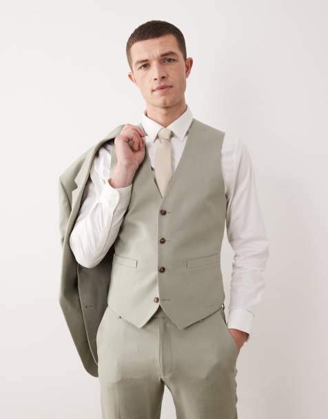 ASOS DESIGN suit waistcoat in sage green linen rich - view 1
