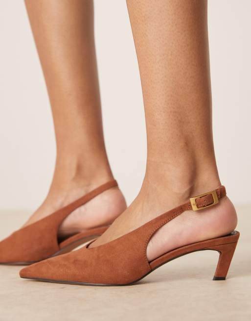 ASOS DESIGN – Suki – Brązowoszare buty na obcasach kaczuszkach z paskiem za piętą z imitacji zamszu, 3 z 4