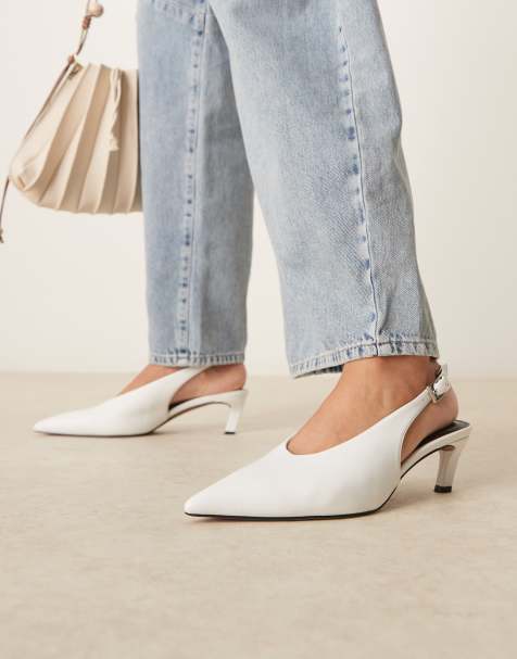 ASOS DESIGN Suki slingback kitten heeled shoes in white - view 1