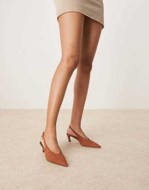 ASOS DESIGN Suki suedette slingback kitten heeled shoes in mink