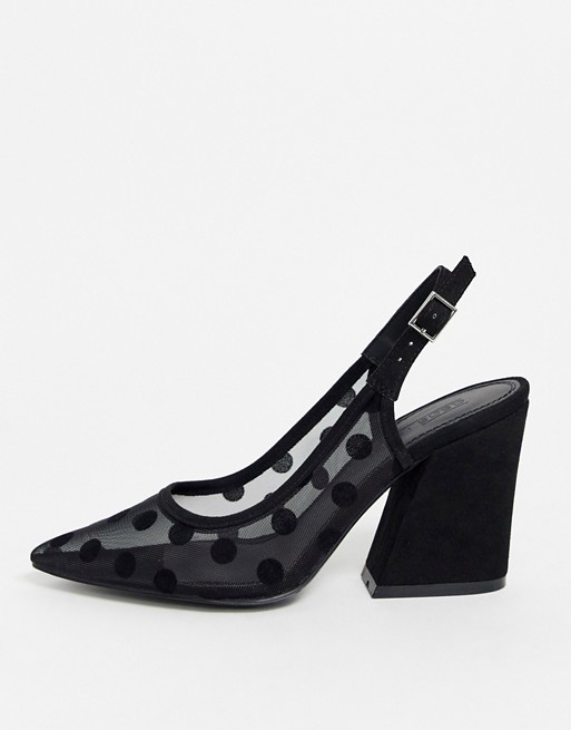 ASOS DESIGN Sukie slingback heels in black polka dot