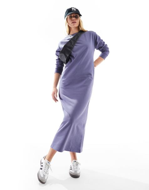ASOS DESIGN midi sweat dress with pockets in blue indigo