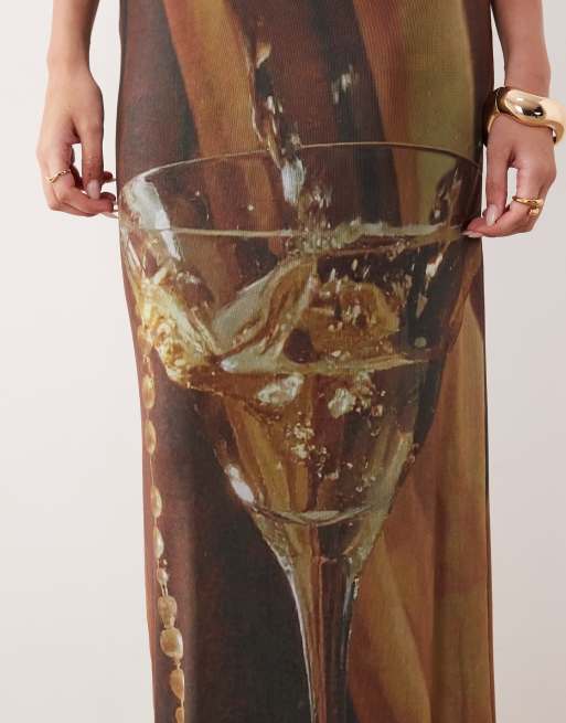 ASOS DESIGN – Sukienka koktajlowa maxi z siateczki ze wzorem, 3 z 4