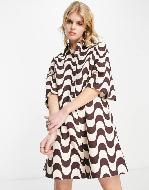 ASOS DESIGN – Sukienka koszulowa mini z diagonalu w falisty wzór z raglanowymi rękawami 