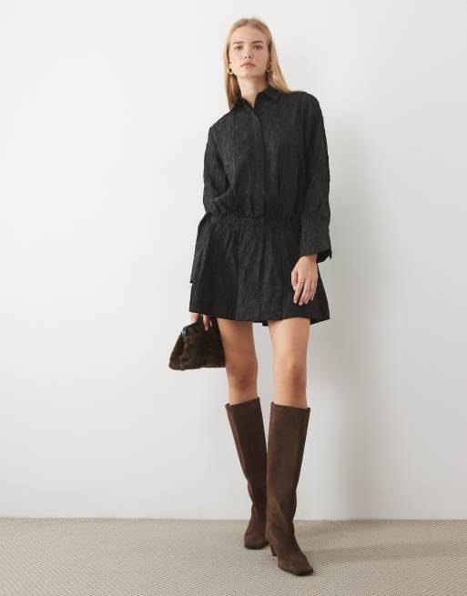 ASOS DESIGN sukienka koszulowa mini z żakardowym wzorem w czerni, 2 z 4