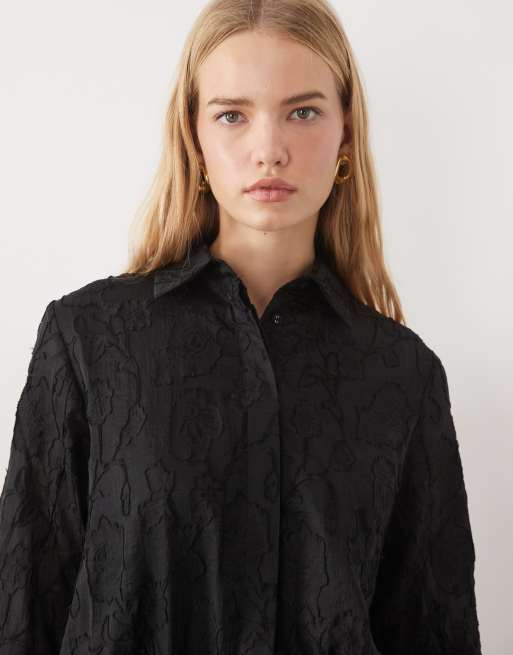ASOS DESIGN sukienka koszulowa mini z żakardowym wzorem w czerni, 3 z 4