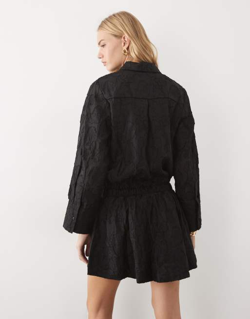 ASOS DESIGN sukienka koszulowa mini z żakardowym wzorem w czerni, 4 z 4