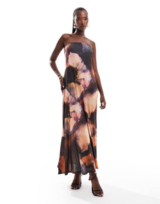 ASOS DESIGN – Sukienka maxi bandeau w rozmyty kwiatowy wzór