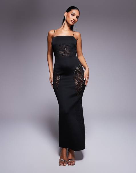 ASOS DESIGN lazer cut maxi dress with skinny straps in  in scuba-style fabric