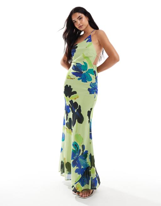ASOS DESIGN – Sukienka maxi na jedno ramię z odkrytymi plecami i abstrakcyjnym kwiatowym wzorem