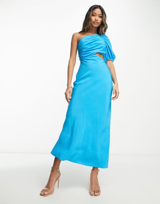 ASOS DESIGN – Sukienka maxi na jedno ramię z wycięciem z boku w spranym turkusowym kolorze