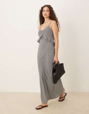 ASOS DESIGN – Sukienka maxi na ramiączkach z falbanką w czarno-białą kratkę - view 1
