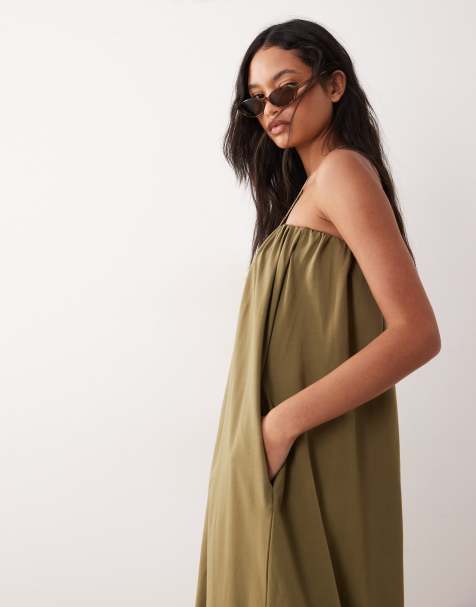 ASOS DESIGN – Sukienka maxi o bufiastym kroju w kolorze khaki - view 1