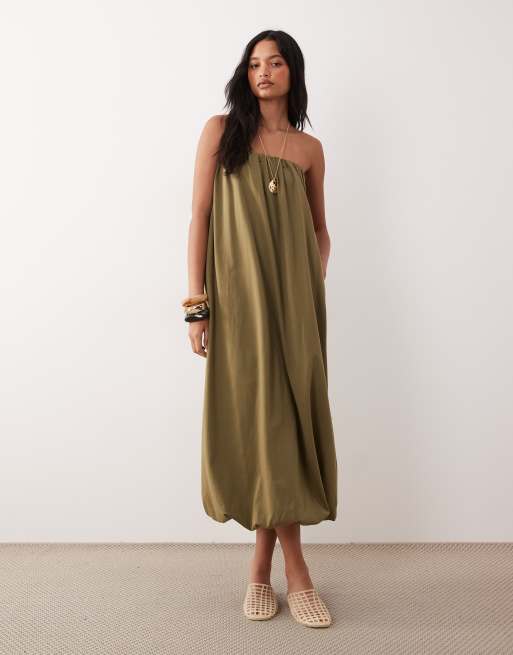 ASOS DESIGN – Sukienka maxi o bufiastym kroju w kolorze khaki, 2 z 4