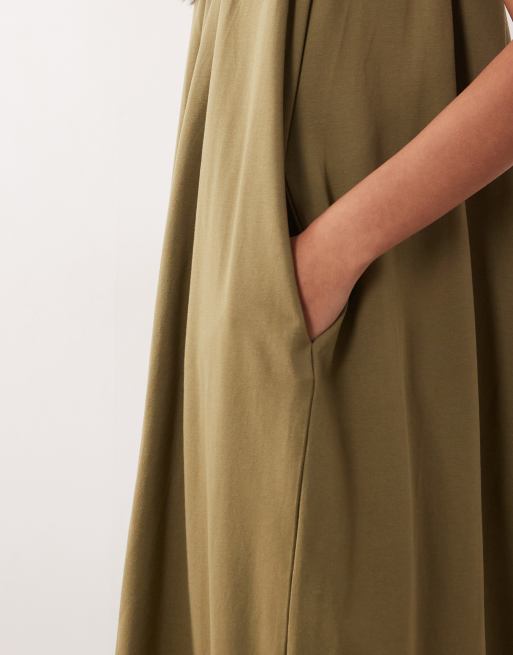 ASOS DESIGN – Sukienka maxi o bufiastym kroju w kolorze khaki, 3 z 4