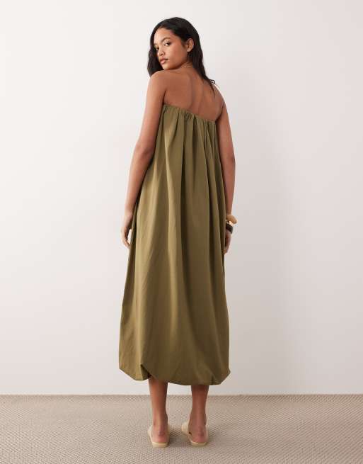 ASOS DESIGN – Sukienka maxi o bufiastym kroju w kolorze khaki, 4 z 4