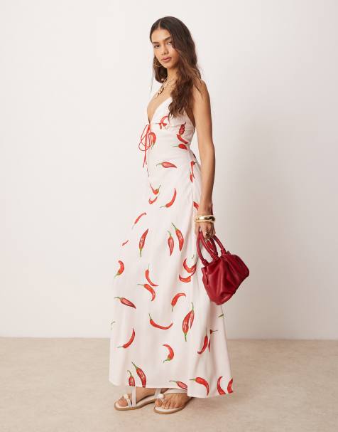 ASOS DESIGN cami cross back maxi dress in chilli print