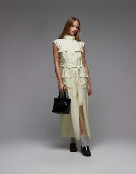 ASOS DESIGN – Sukienka maxi w stylu utility z wiązaniem w talii w bladożółtym kolorze - view 1