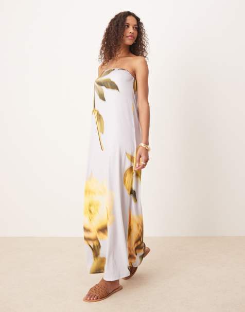 ASOS DESIGN – Sukienka maxi z dekoltem bandeau i kwiatowym wzorem - view 1