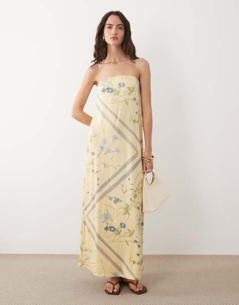 ASOS DESIGN – Sukienka maxi z dekoltem bandeau w kwiatowy wzór - view 1