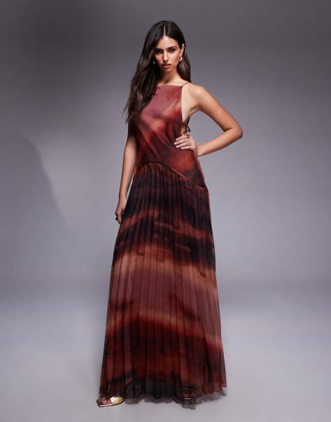 ASOS DESIGN – Sukienka maxi z dekoltem karo, obniżonym stanem i plisowaną spódnicą z efektem ombre - view 1