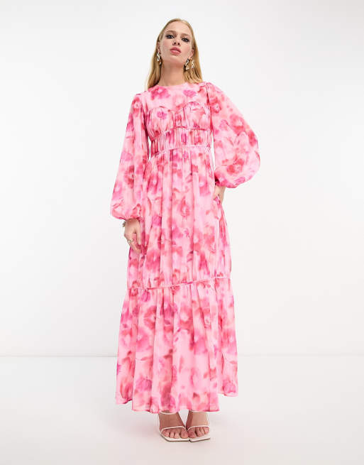 ASOS DESIGN – Sukienka maxi z dopasowaną talią w kwiatowy wzór 